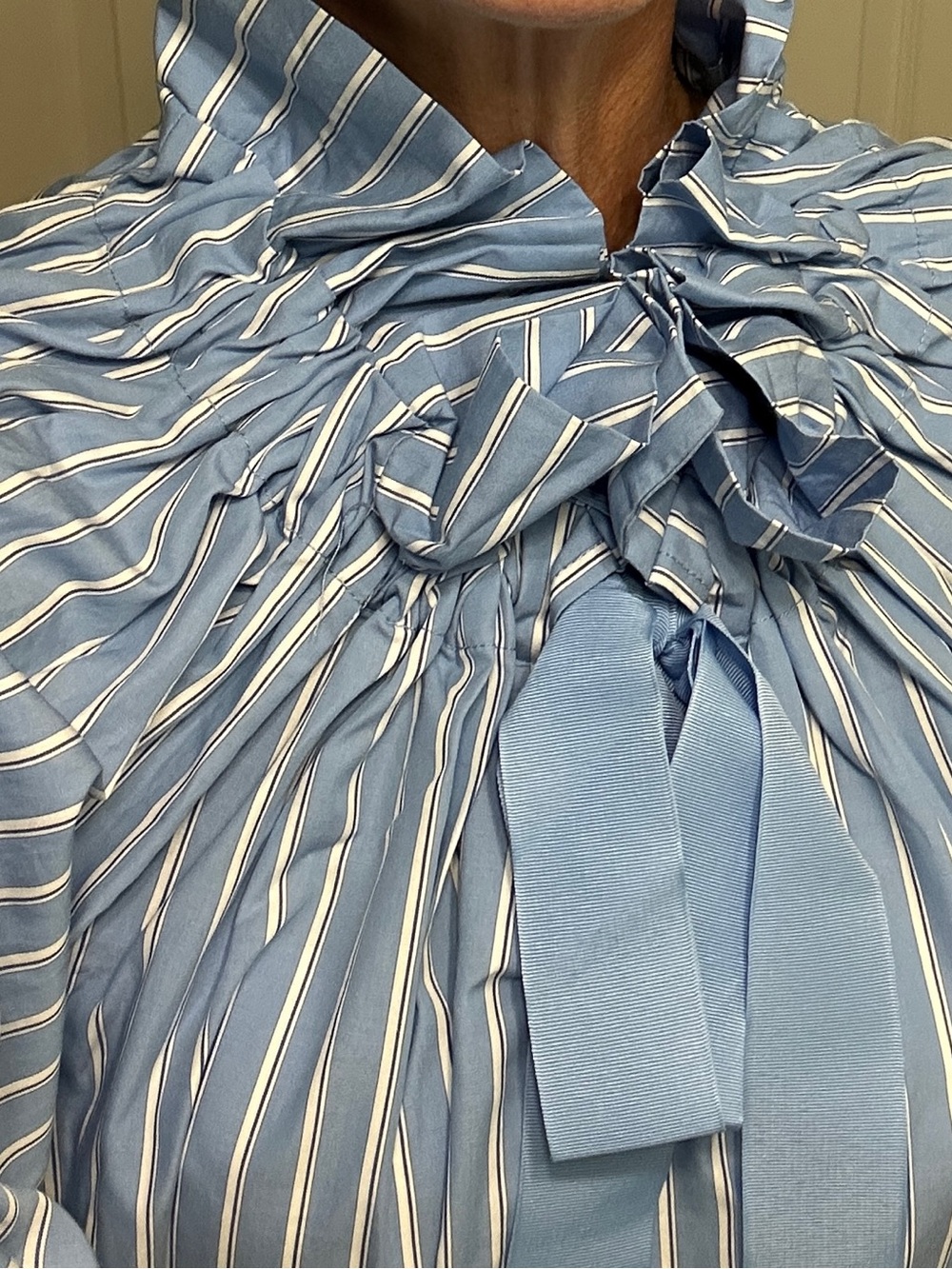 Free Assembly Blue Stripe Tie-Neck Blouse - Picture 7 of 8